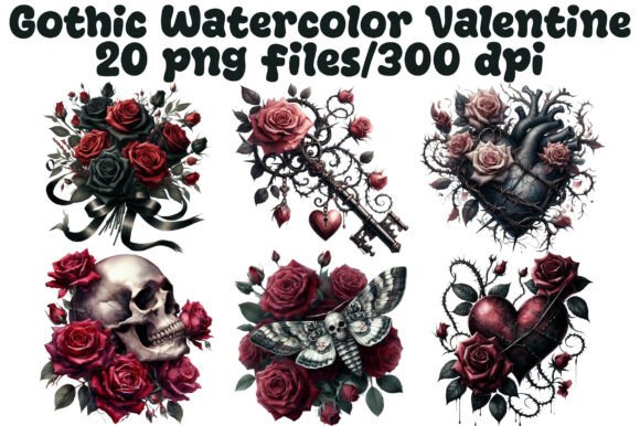 Download Gothic Watercolor Valentine Clipart - Gothic watercolor valentine Collection