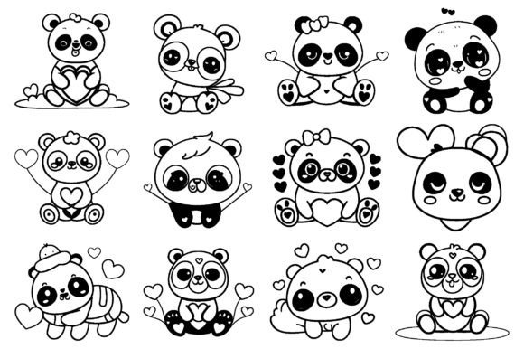 Download Cute Kawaii Valentine Panda Line Art SVG - Kawaii valentine Collection