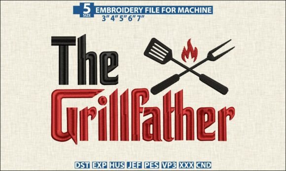 Download Grillfather BBQ Embroidery DST PES File - Embroidery Collection