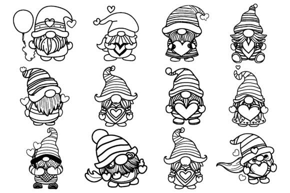 Download Cute Kawaii Valentine Gnome Line Art SVG - Kawaii valentine Collection