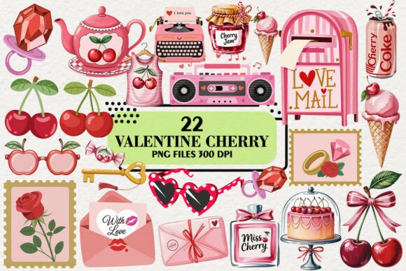 Download Kawaii Valentine Cherry Clipart Bundle - Kawaii valentine Collection